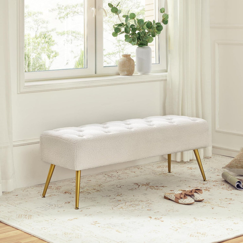 Topeakmart Dining Bench, Button-Tufted Upholstered Bench with Gold Metal Base...