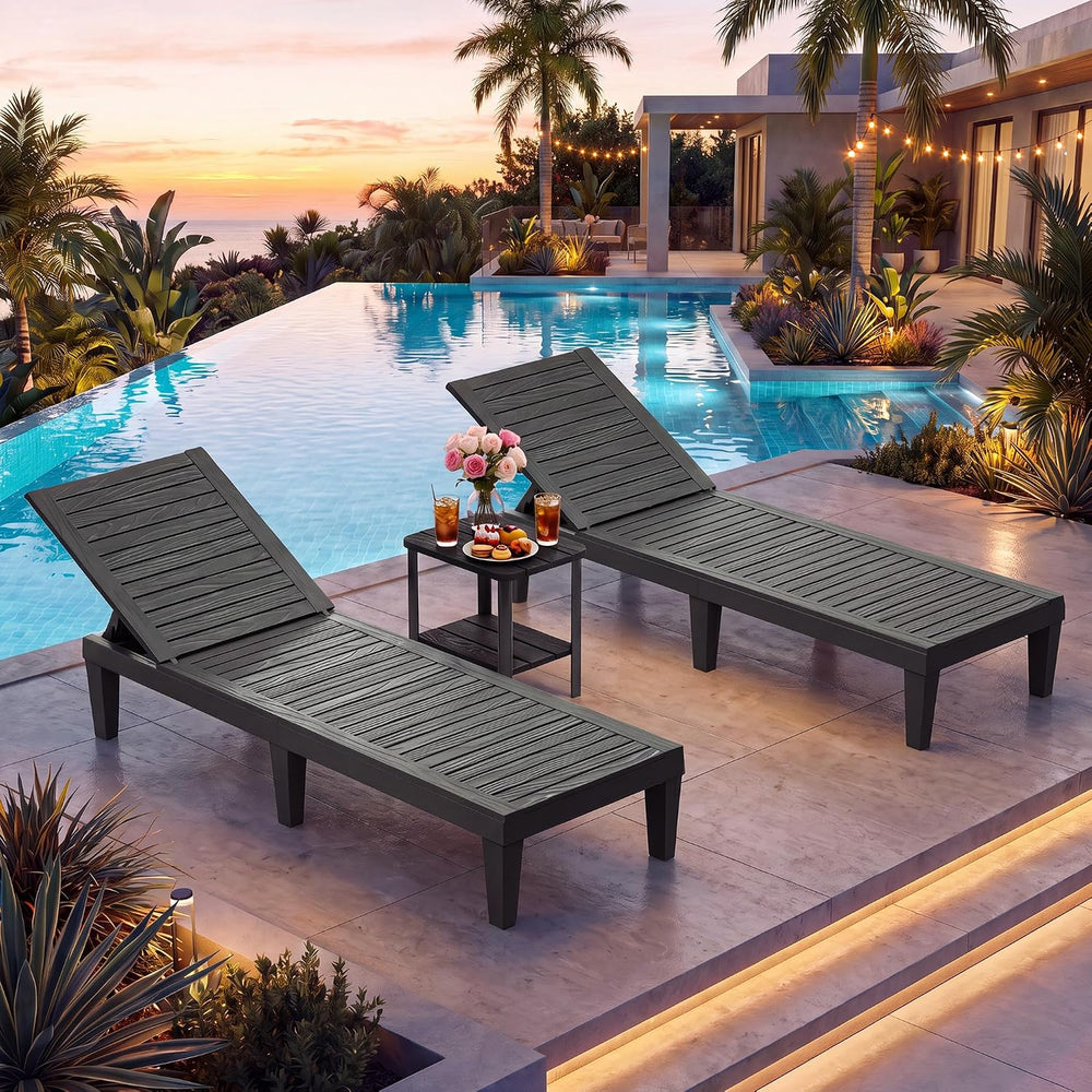 NUNU LAB Outdoor Chaise Lounge Chairs Set (Black, 2pcs) | 5-Positions Adjusta...