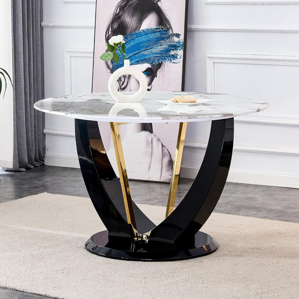 JUFU 48 Inch Round Dining Table for 4 to 6, Faux Marble Look, Modern Circle K...