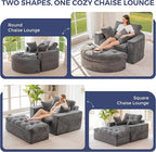 MAXYOYO Modular Sectional Chaise Lounge Sofa, 2 Sets Upholstered Lounge Chair with Ottoman, Comfy Round+ Square Couch with Layered Cushion, Tufted Sleeper Chair for Living Room, No Assembly, Dark Grey