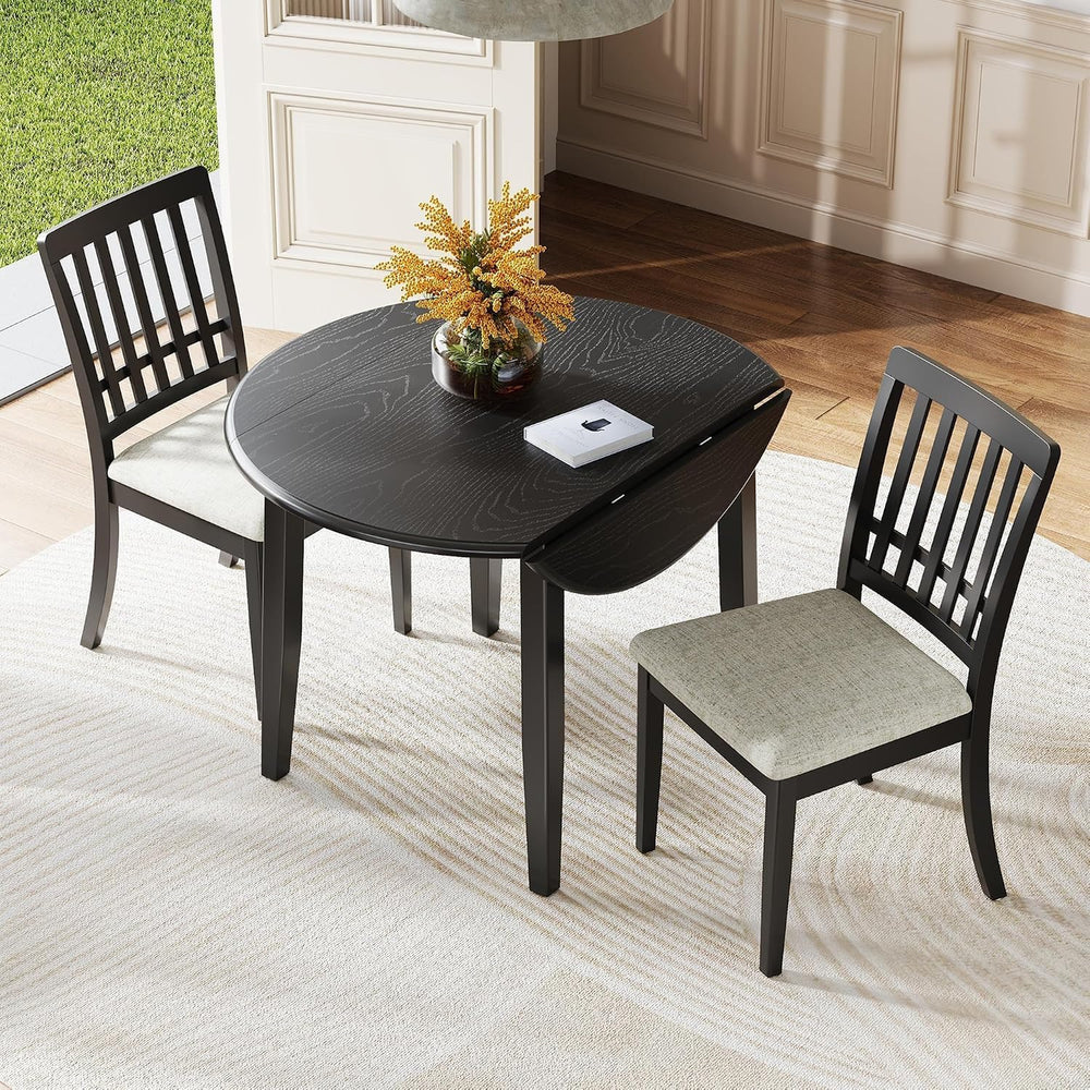 Solid Wood Small Dining Table and 2 Chairs, Black