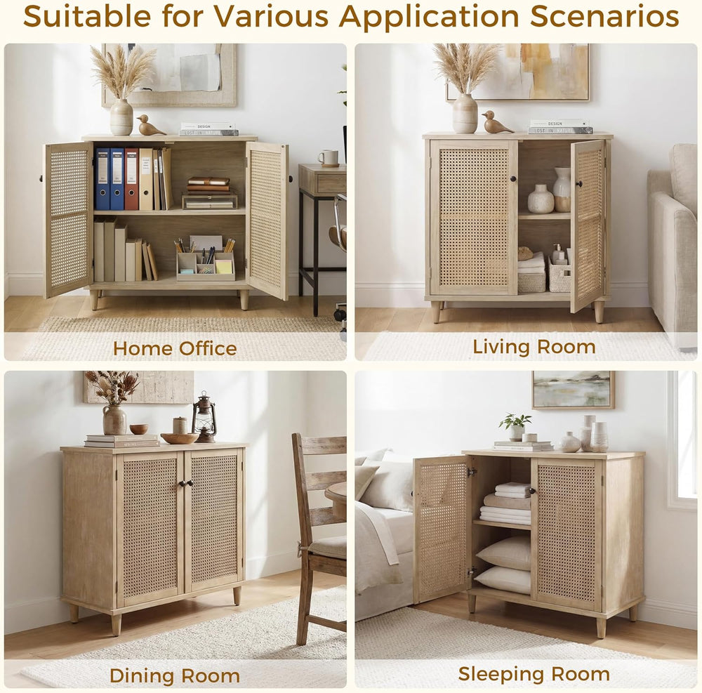 Fat Ant Buffet Cabinet with Storage, Rattan Sideboard Cabinet with 2 Magnetic...