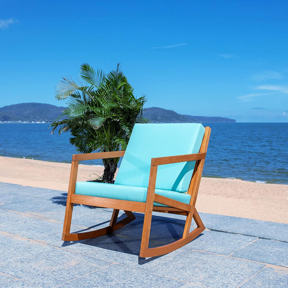 Safavieh Outdoor Collection Vernon Wood Blue Cushion Rocking Chair PAT7013Q, ...