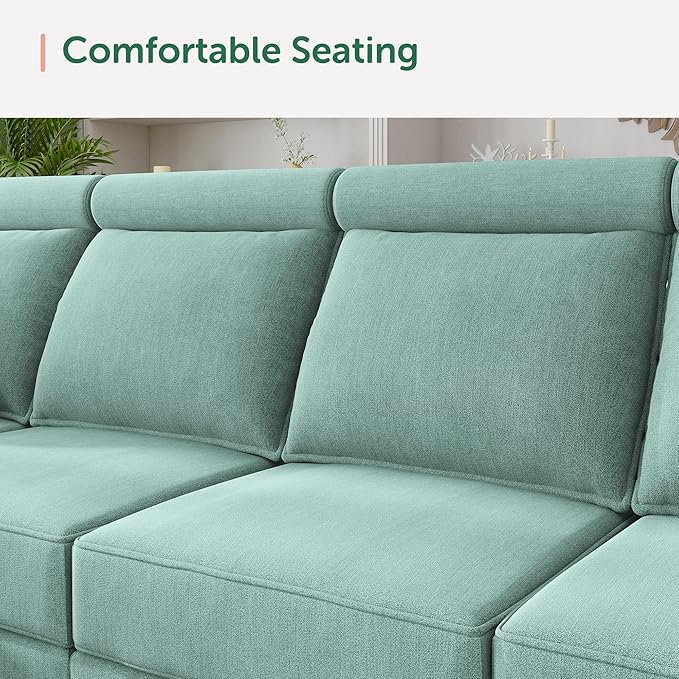 HONBAY Convertible Sectional Sleeper Sofa with Storage Seats Modern Modular Sofa Sectional Couch Modular Sleeper Couch with Ottomans, Aqua Blue