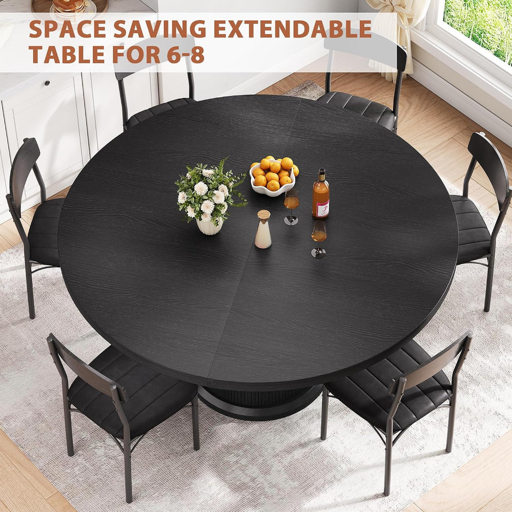 Jocoevol Extendable Round Kitchen Dining Room Table for 4-6 with 2-Tier Stora...