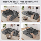 107" Modular Sectional Sofa, L-Shaped Boneless Couch with Deep Seat, Cozy Cloud Couch Sectional with Convertible Ottoman, Modern Sectional Couches for Living Room, No Assembly, Darkgray