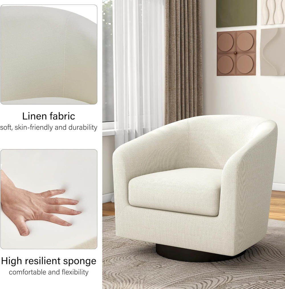 Swivel Barrel Accent Chair, Modern Round Chenille Fabric Arm Chair for Living...