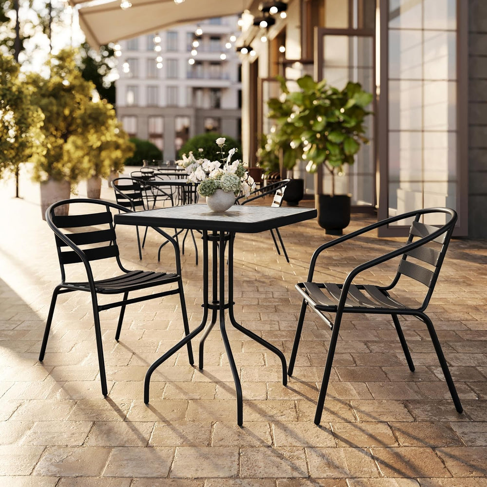 Flash Furniture Lila 23.5'' Square Glass Metal Table with 2 Black Met...