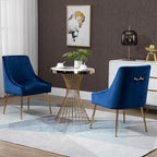 Modern Velvet Dining Chairs Set of 2, Contemporary Upholstered Furniture Collection with Polished Gold Metal Legs, Elegant Accent Chairs for Kitchen Living Room(Blue)