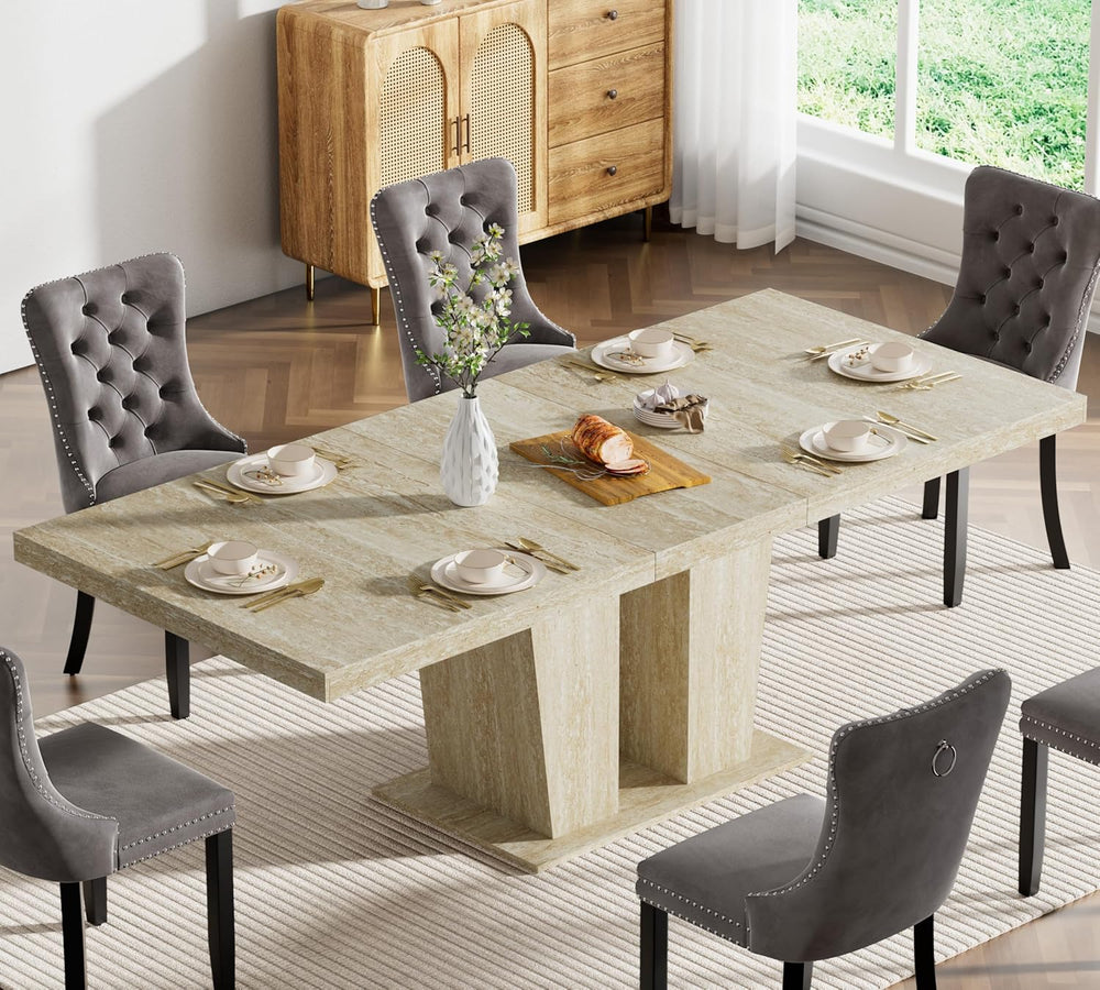 78.74" Rectangular Extendable Dining Room Table for 6 8 10, Modern Faux ...