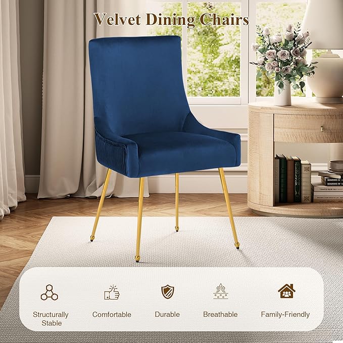 Velvet Dining Chairs Set of 4, Modern Upholstered Kitchen Chair with Pull Han...