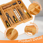 BAMEOS Bamboo Expandable Drawer Organizer, 5-7 Slots Kitchen Drawer Organizer, Adjustable Cutlery Tray for Utensils, Silverware & Flatware (Natural)