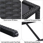 Yaheetech Outdoor Wicker Coffee Side Table with Tempered Glass Top, Black | All-Weather Rattan Patio Storage Furniture for Garden