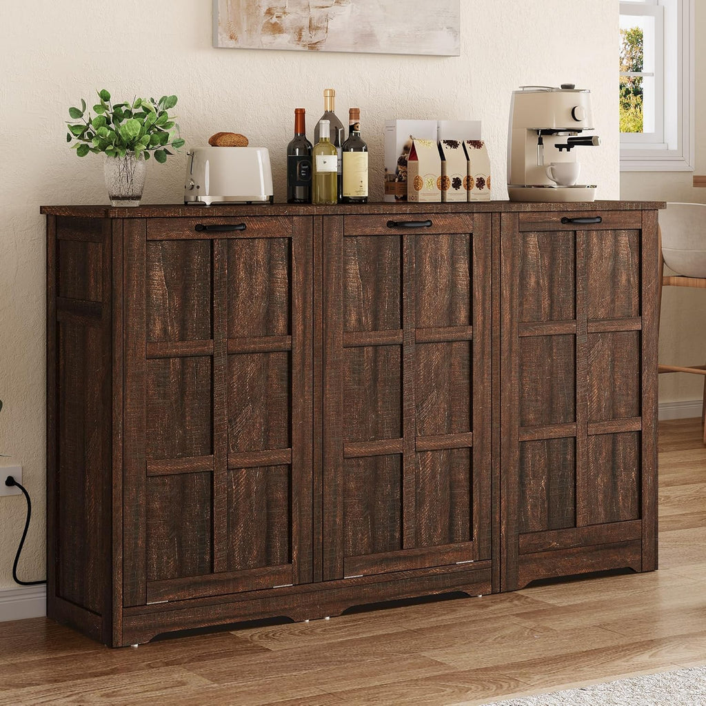 YITAHOME Kitchen Island with Power Outlet, 2 Tilt-Out Compartments | 2 tilt‑out compartments fit 13‑gallon trash bins. Adjustable shelf meets your storage demands