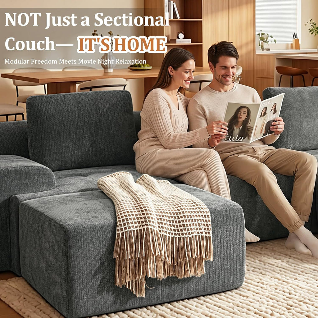 159" U Shaped Oversized Boneless Couch, Comfort Cloud Sectional Couches for Living Room, Modular Sofa High Back & Extra Deep Seat, No Assembly, Soft Chenille (Dark Grey, 159 inch-U shaped（4+2）)
