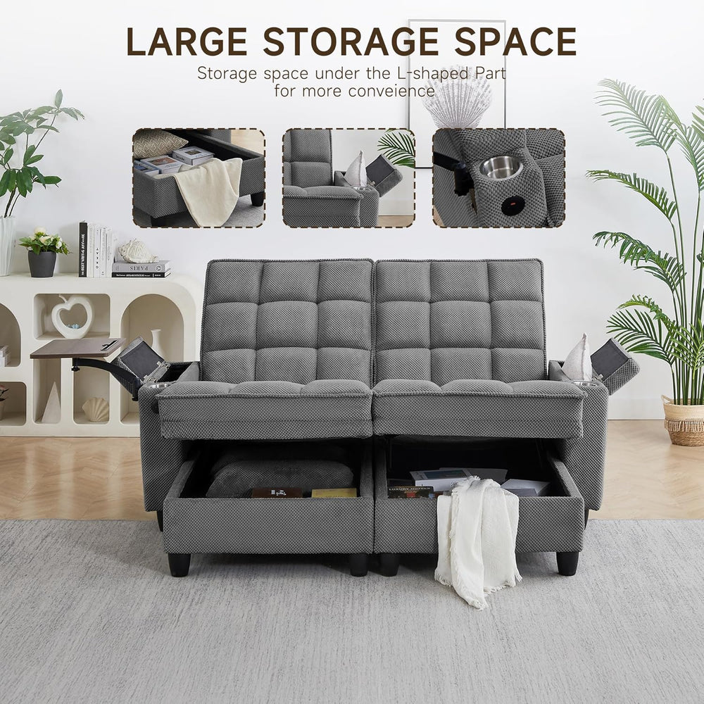 70.9'' Double Chaise Lounge with 360 degree rotatable side table, Com...