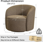 KINWELL 34" W Swivel Barrel Chair Set of 2, Mid Century Modern Round Upholstered Boucle Swivel Accent Chairs, No Assembly Sofa Chair for Living Room Bedroom Reading, Teddy Brown