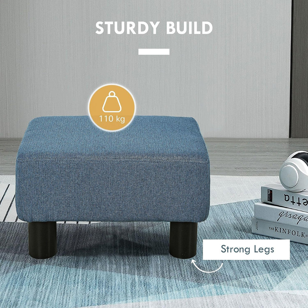 Blue Linen Fabric Ottoman Footrest - Multi-Functional for Living Room, Bedroo...