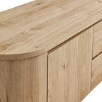 Modway Duval 71 Inch Oval TV Stand in Light Oak – Low Profile Mid Century Modern Media Cabinet - Living Room Entertainment Center with Storage