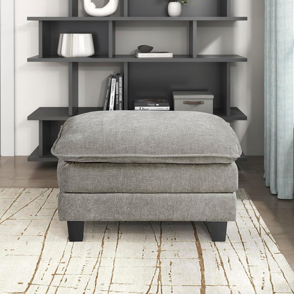 Lexicon Chenille Upholstered Rectangle Ottoman, Foot Stool, Black Faux Wood F...