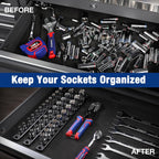 WORKPRO Magnetic Socket Organizer, 1/2-Inch Drive Aluminum Alloy Socket Rail, Heavy Duty Socket Holder, Socket Rack Kit 1/2-Inch x 10 Clips Black (Socket not Included)