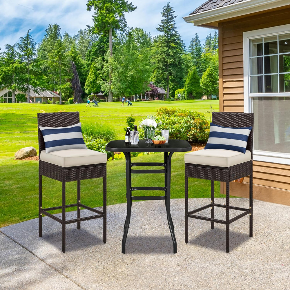 Yaheetech Set of 2 Patio Bar Stools, Outdoor PE Rattan Bar Height Chairs with...