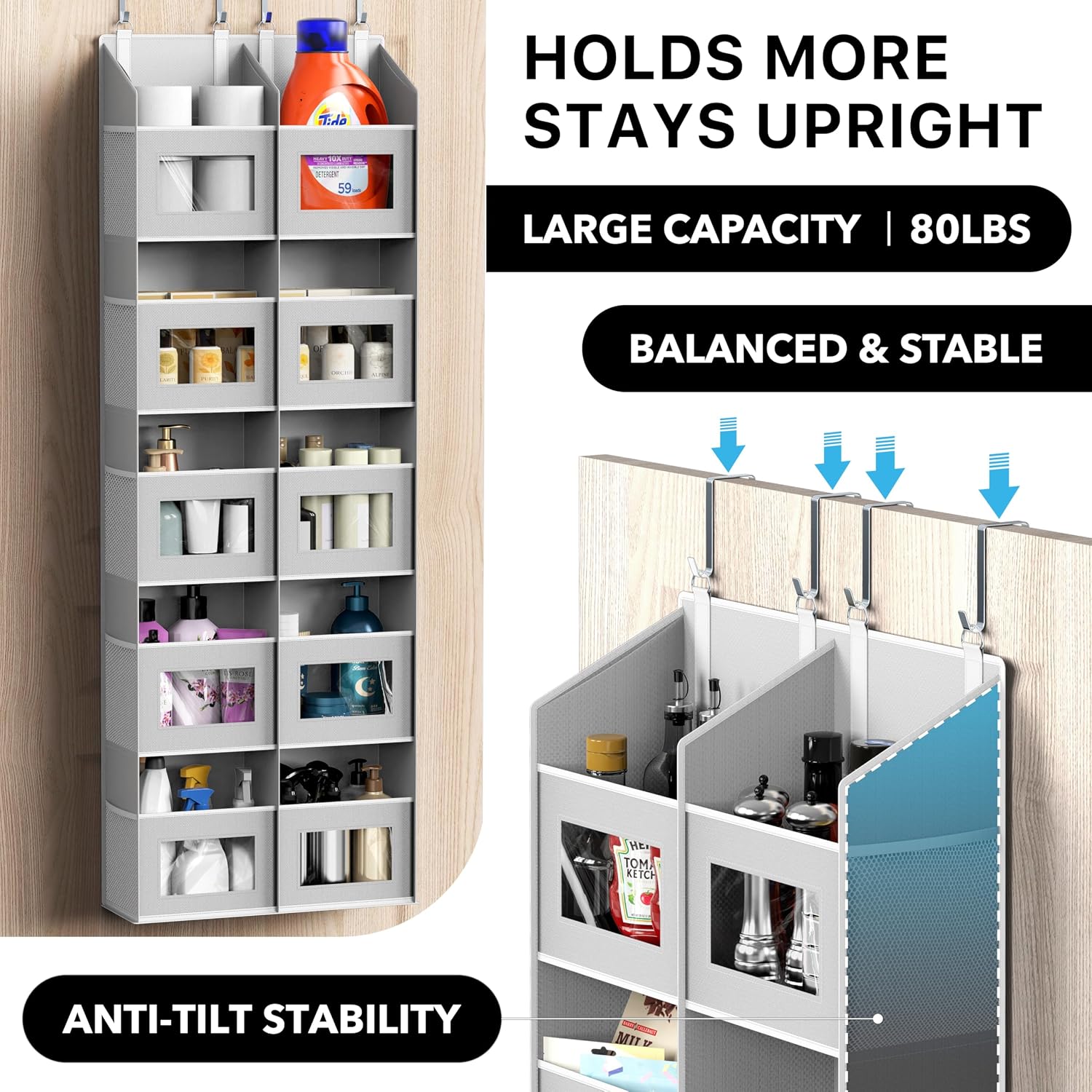 Simple Houseware Extra Large Heavy Duty 10 Pockets Over the Door Organizer | 80 lbs Capacity for Pantry, Closet, Bathroom, 5 Clear Window Pockets