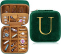 Parima Plush Velvet Travel Jewelry Case Jewelry Box - Personalized Small Jewelry Case Organizer Jewelry Boxes Travel Essentials for Women Birthday Mom Friends Her Teenage Gifts - Letter U, Green