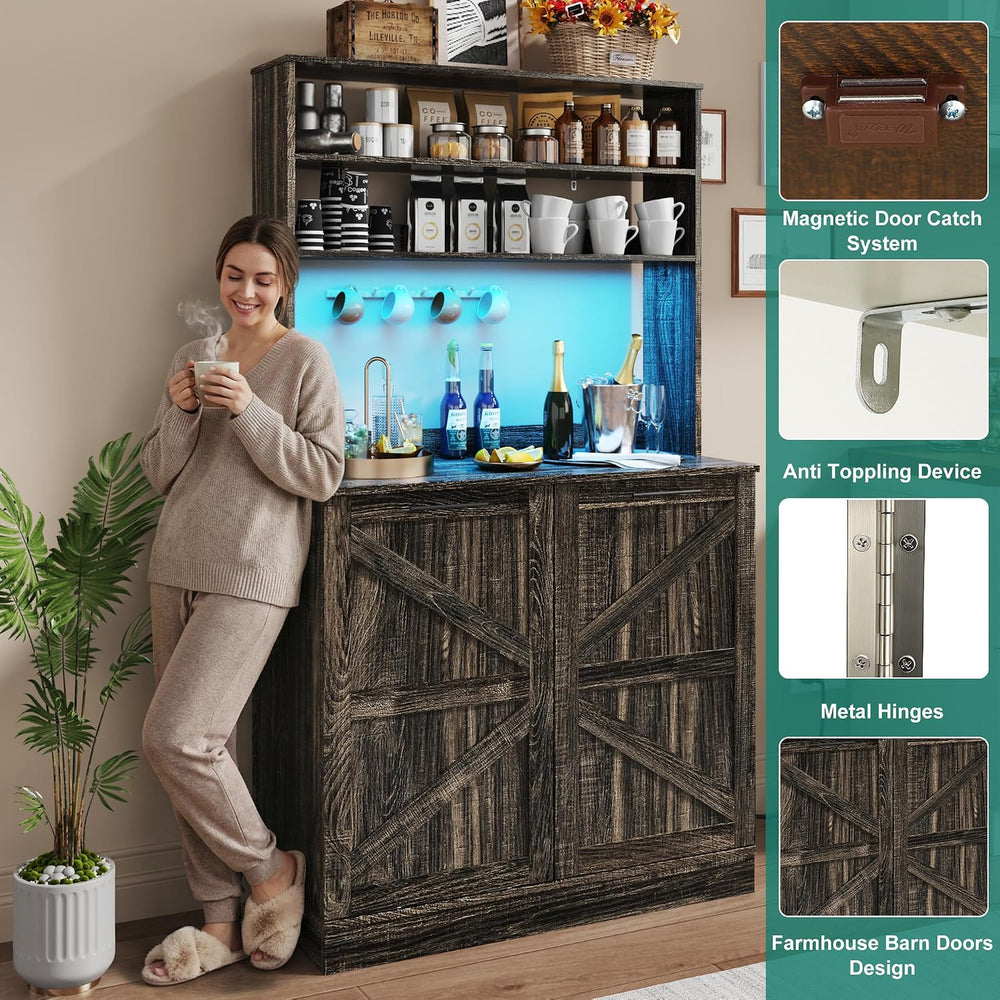 Squireewo 63" H Pantry Cabinets with 10 Gallon Trash Can,Led Light,Outle...