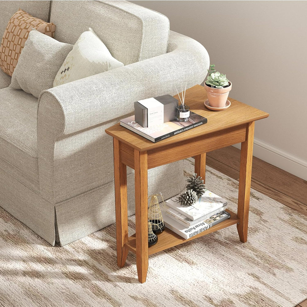 GOFLAME 2-Tier Wedge End Table Set of 2, Narrow Triangle Side Table with Stor...