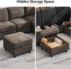 WUTUTUEE 25'' Square Storage Ottoman Module for Modular Sectional Sofa, Living Room Coffee Table Sectional Ottoman Footrest for Convertible Couch, Chenille Brown