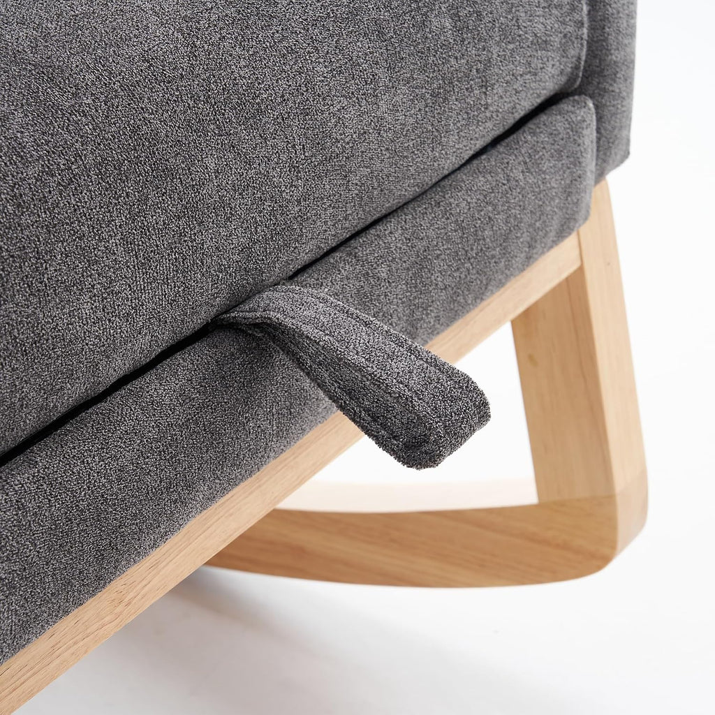 Rocking Chair with Foot Rest, Nursery Glider Teddy Gliding Rocking Chair with Retractable Footrest Rubber Wood Legs Side Pocket High Back & Wide Seat Nursing Chair for Living Room (Gray)