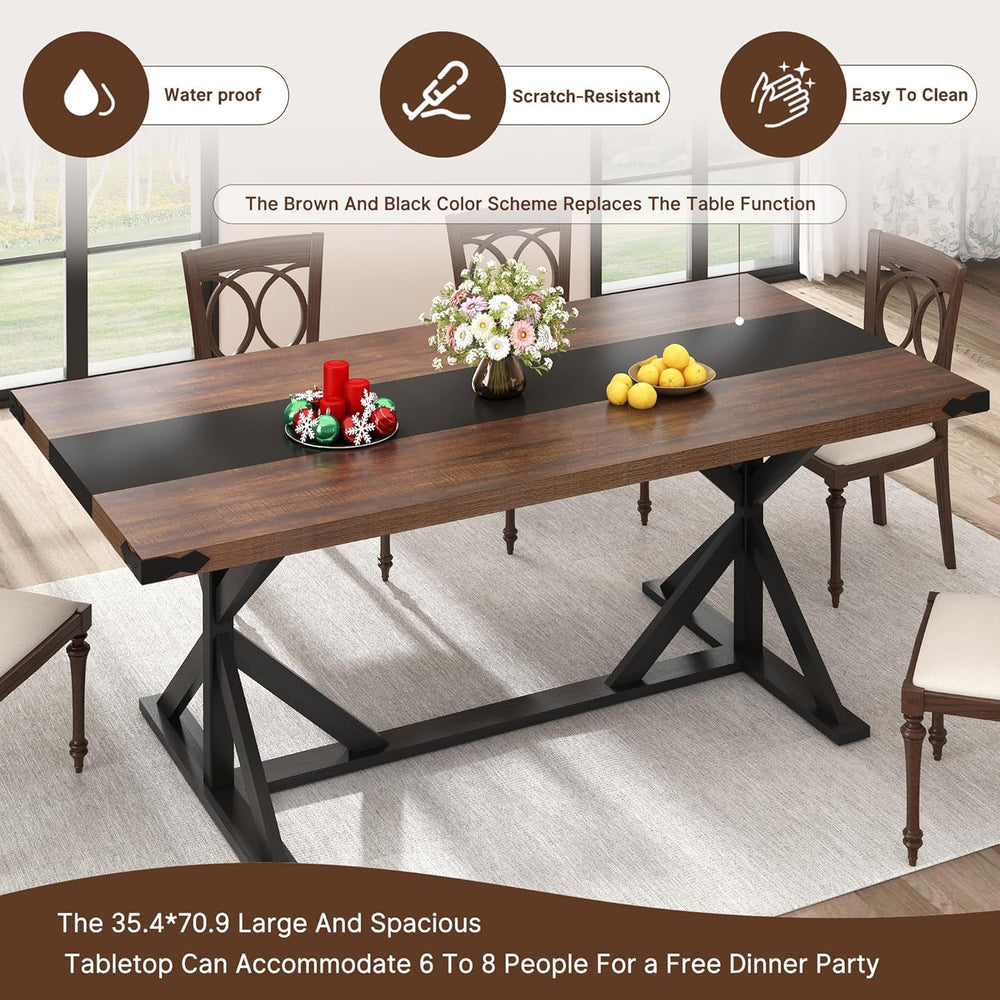 Hlivelood 71 Inch Dining Table for 6 People, Rectangular Kitchen Farmhouse Ta...