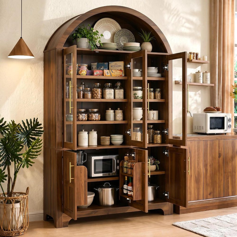 Merax 73'' Tall Farmhouse Arched Kitchen Pantry Cabinet