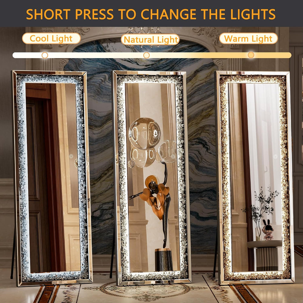 Hasipu Full-Length Mirror 69”×26” with Lights and Crystal Crush Diamond, Wall...