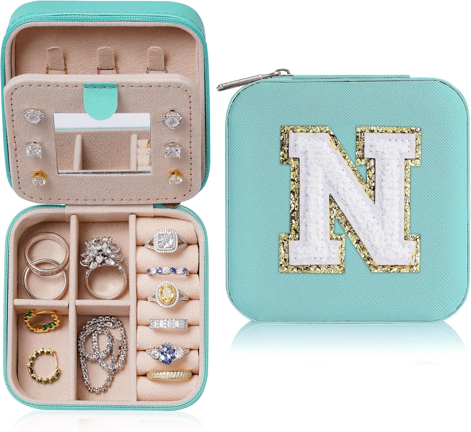 Parima House Warming Gift - Personalized Jewelry Holder Organizer for Travel | Preppy Stuff & Room Decor for Teen Girls | Travel Jewelry Case in Aqua Blue