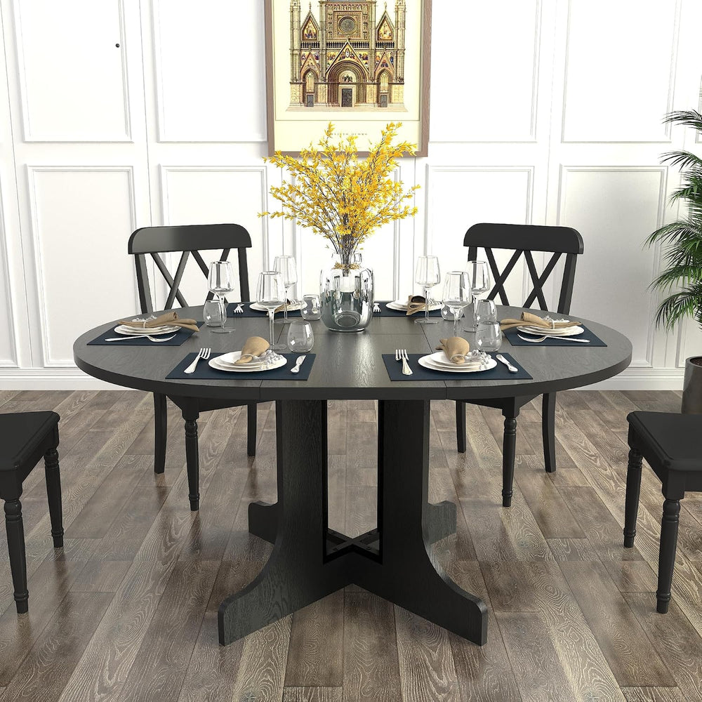 Round Expandable Dining Table,Wood Extendable Dining Room Table Extendable Ta...