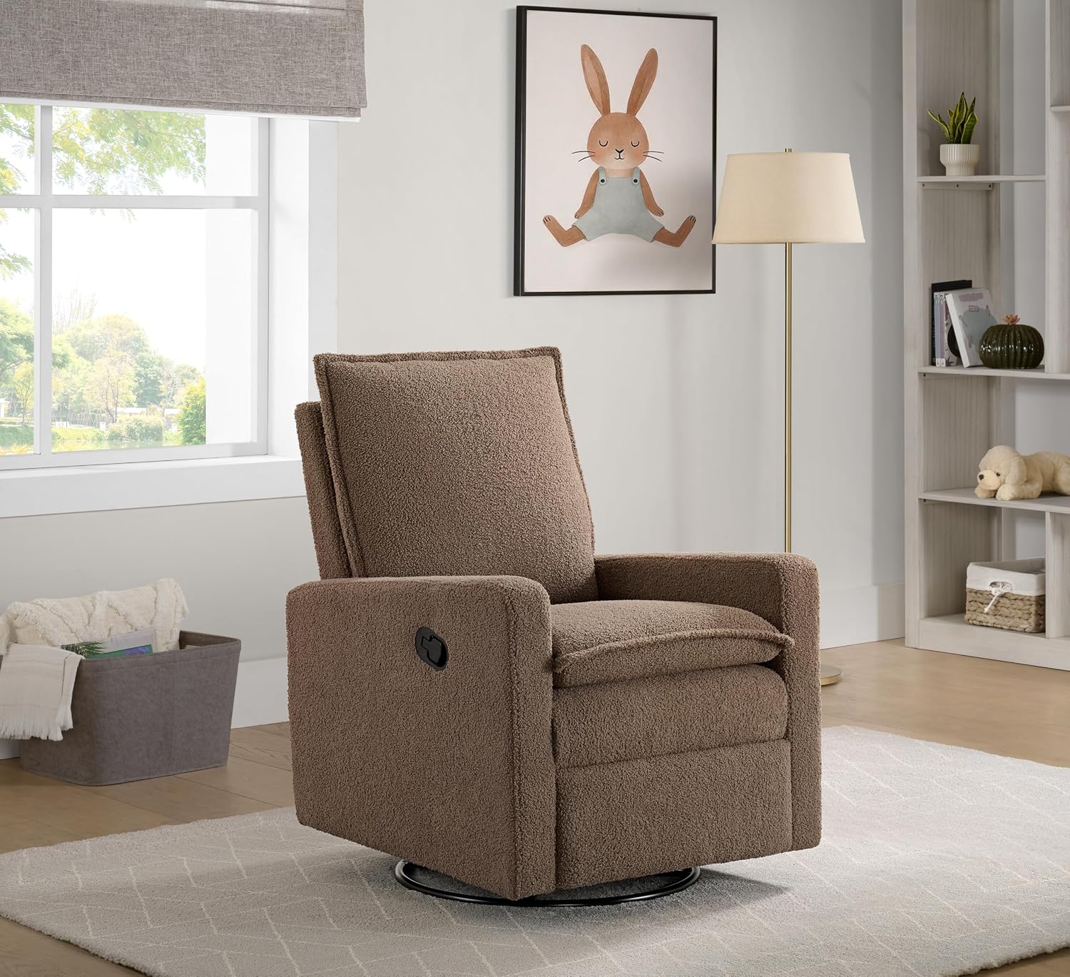 Oxford Baby Uptown Upholstered Glider Recliner Rocking Chair 360° Swivel for Nursery and Living Room - Teddy Brown