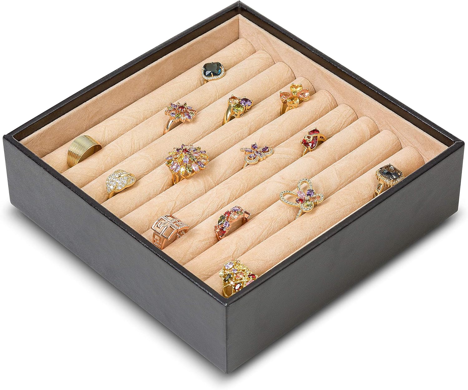 Glenor Co Ring Organizer Tray - Holds 54 Rings - Stackable Jewelry Storage Tray - Display on Dresser or Drawer - Compatible with Other Trays - Black