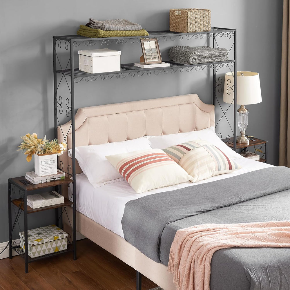 Queen Bed e with 2 Nightstands Headboards with Storage Cabinet, Headboard wit...