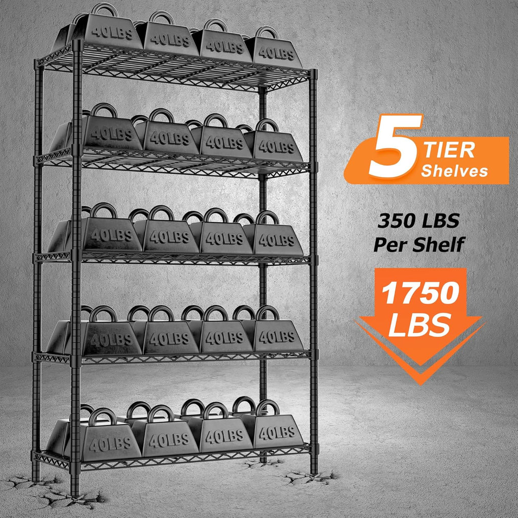 Storage Shelves Heavy Duty, 4 PCS 36" L x 14" W x 72" H Garage Wire Shelving Unit Loads 1750LBS, 5-Tier Adjustable Metal Industrial Utility Shelf Rack for Kitchen, Laundry Room, Warehouse, Basement