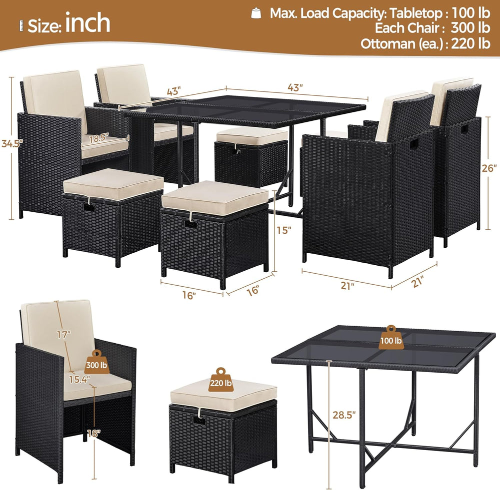 Yaheetech 9-Piece Patio Dining Sets, Outdoor Space Saving Rattan Chairs with ...