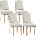 Yaheetech Upholstered Dining Chairs Set of 4 Classic Fabric Kitchen Chairs with Nailhead Trim and Wooden Legs for Dining Room/Living Room/Restaurant/Apartment, Beige