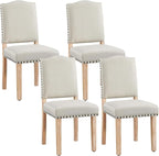 Yaheetech Upholstered Dining Chairs Set of 4 Classic Fabric Kitchen Chairs with Nailhead Trim and Wooden Legs for Dining Room/Living Room/Restaurant/Apartment, Beige