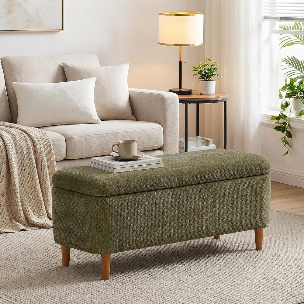 39.4”Ottoman with Storage,Upholstered Comfy Storage Bench Ottoman with Wooden...