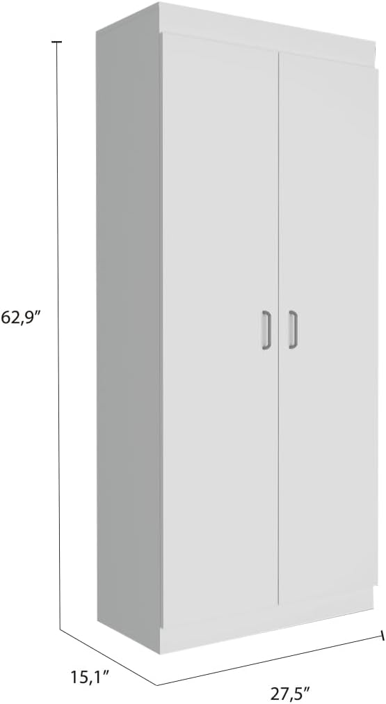 Spacious White Pantry Cabinet: 5 Shelves, 3 Door Shelves