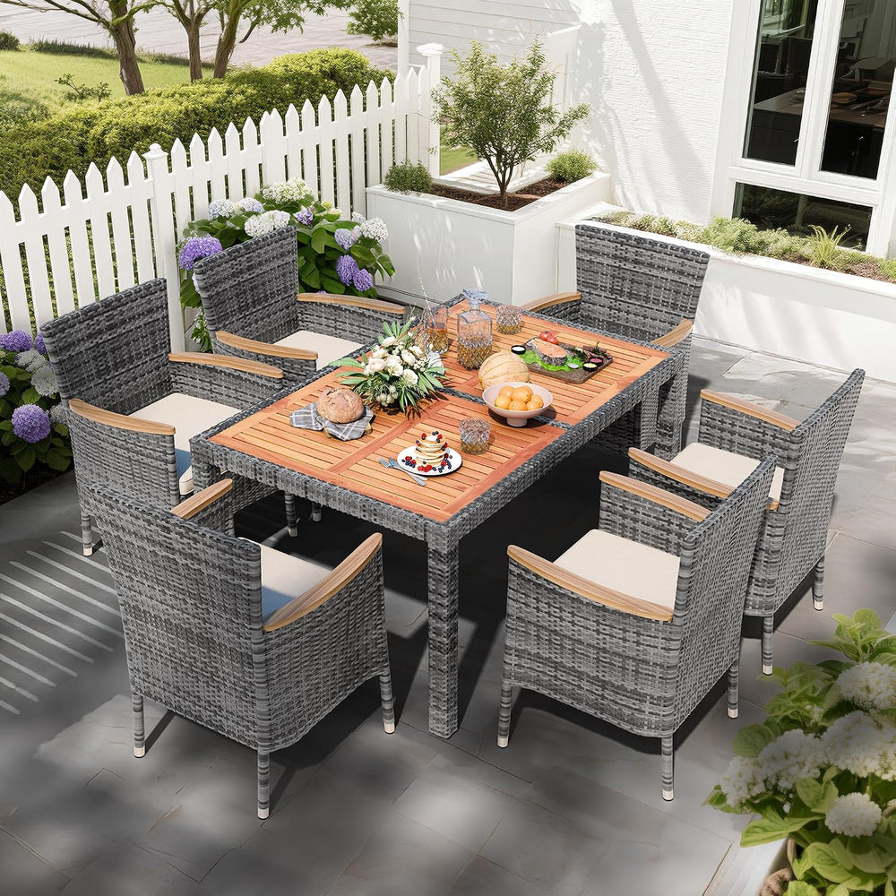 Shintenchi 7 PCS Wicker Patio Dining Set, Grey Rattan
