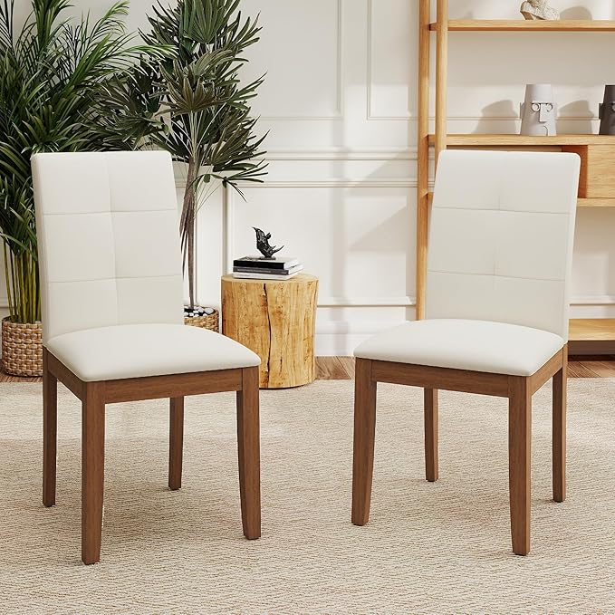 DAGONHIL Dining Chairs Set of 2, Modern Upholstered Fabric Dining Room Chairs, Armless Kitchen Chairs with Wood Legs and Padded Seat for Living Room, Bedroom, Kitchen (Beige)