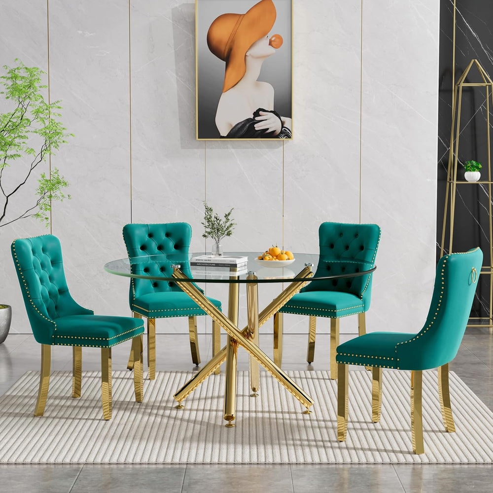 Round Glass Dining Table Set for 4, Small Kitchen Table Set for 4, 47" C...