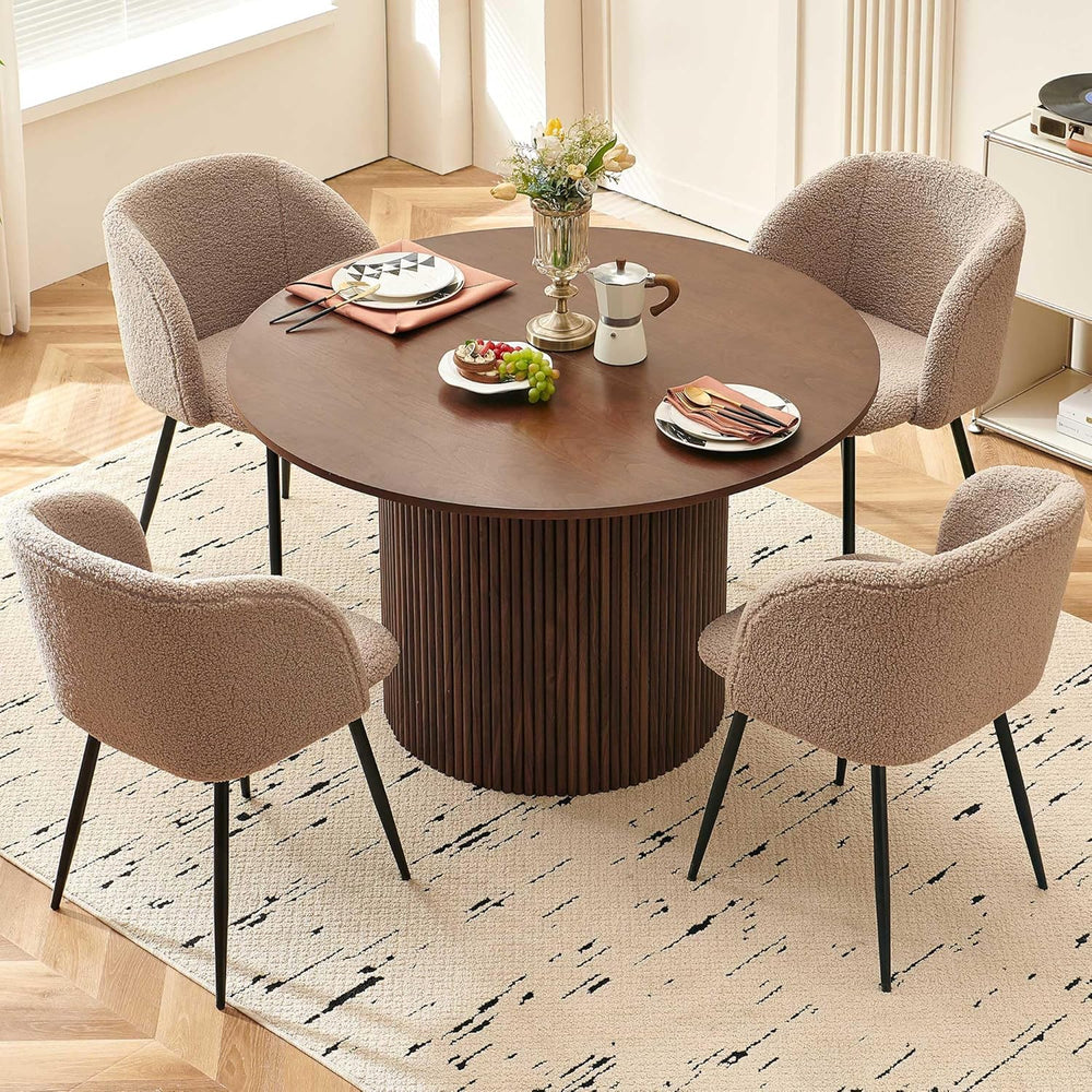 47" Round Dining Table for 4, Modern Farmhouse Kitchen Table, Walnut Woo...